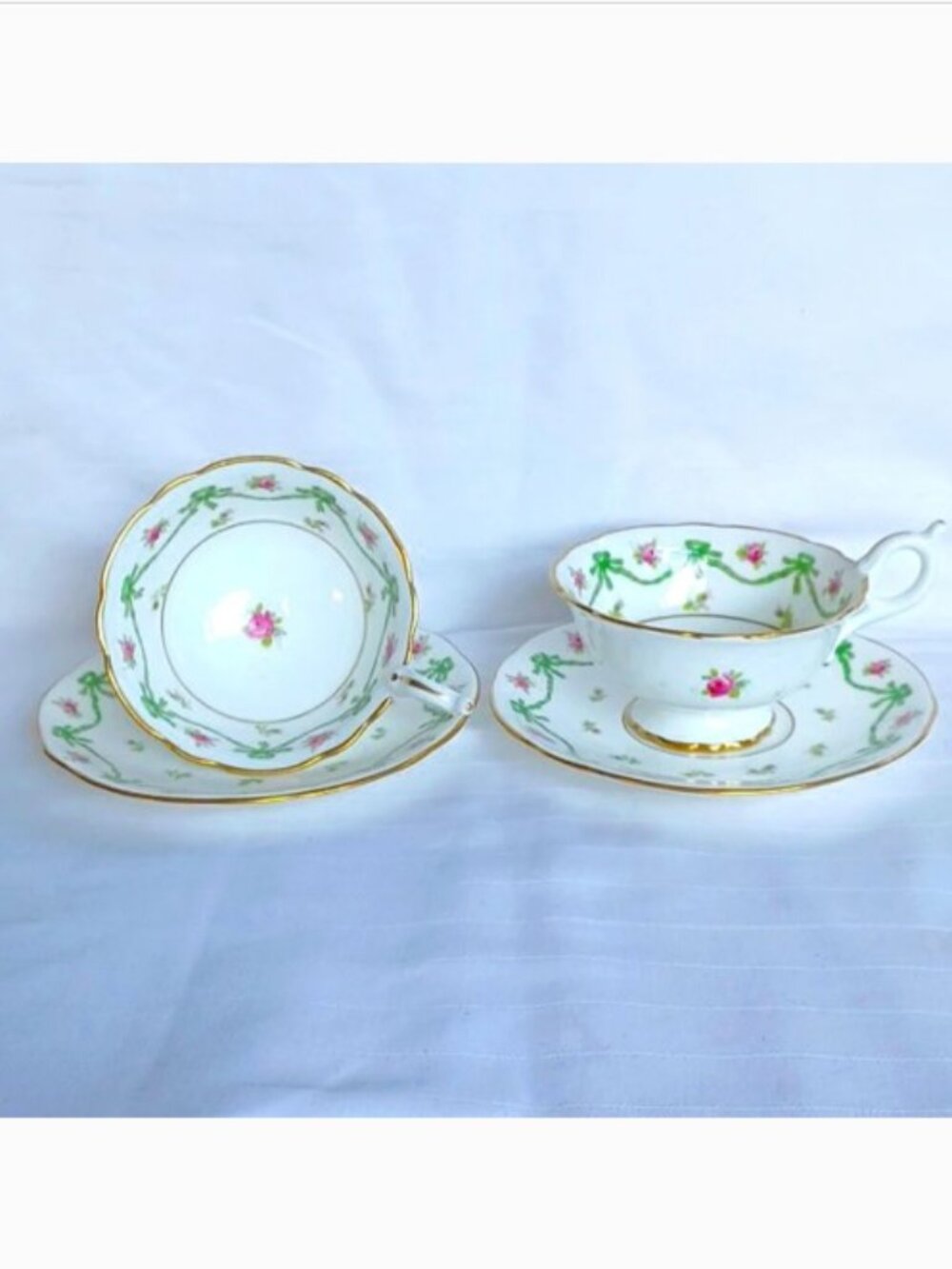 Coalport RARE Vintage Made in England "Ribbons and Roses" Teacups & Saucers
